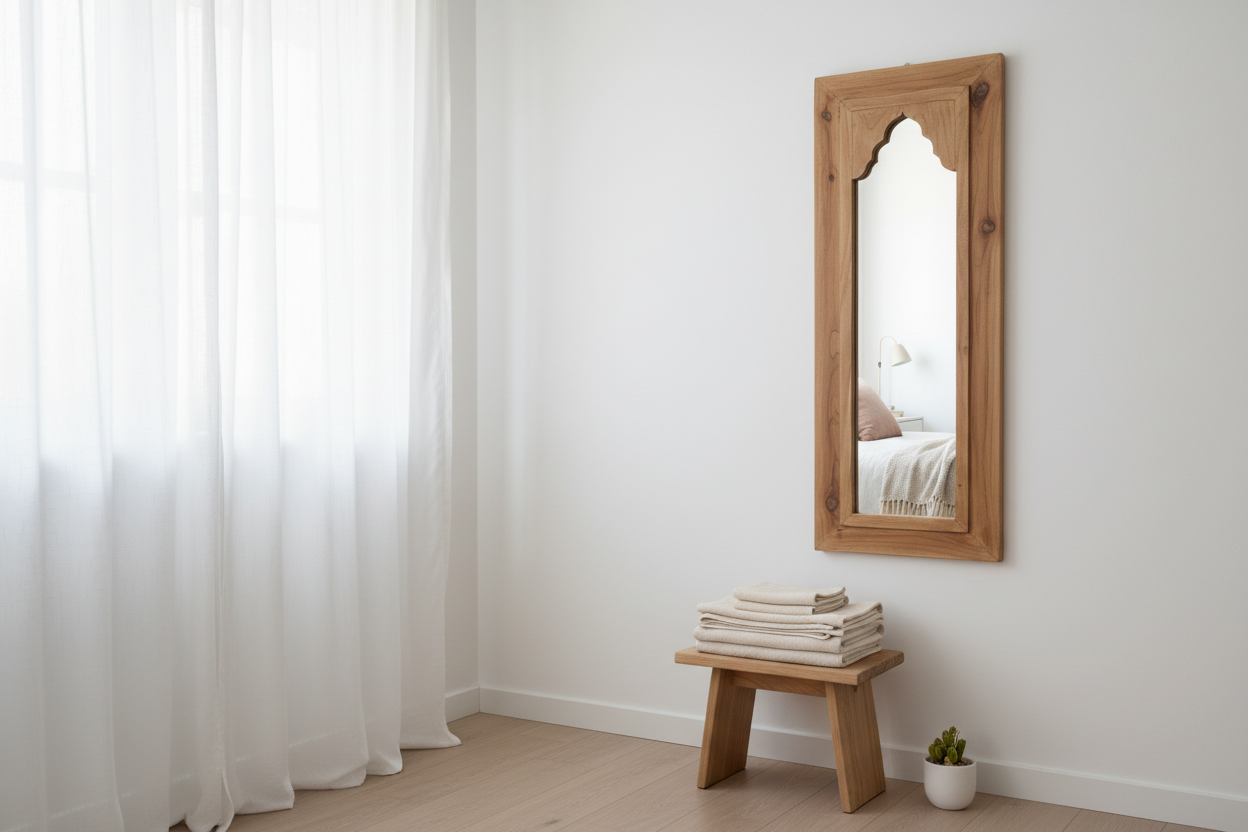Jodhpur Jharokha Full-Length Wall Mirror – Hand-Carved Teak Wood Arch Design