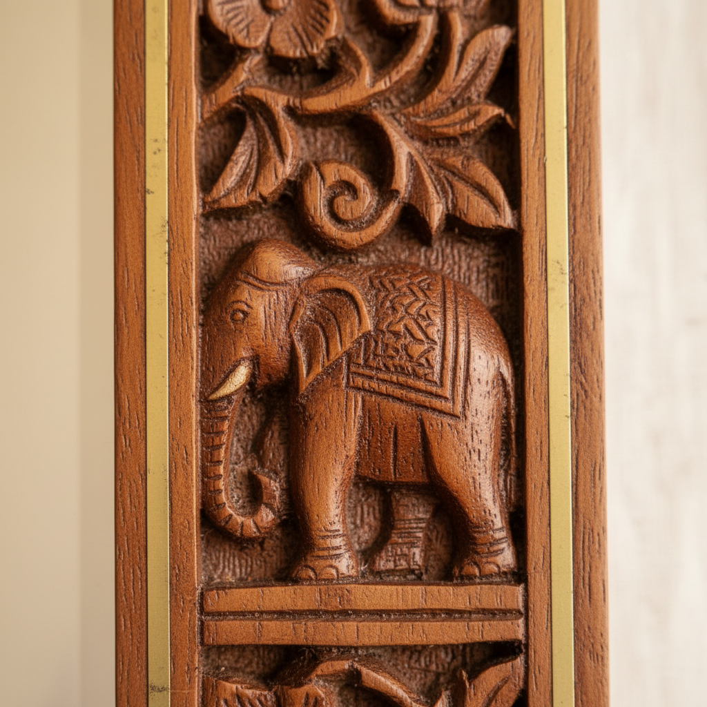 Marwar Elephant Legacy Hand-Carved Wooden Wall Mirror