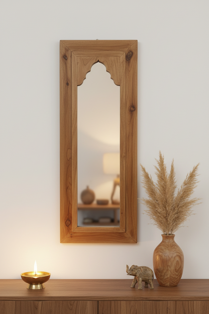 Jodhpur Jharokha Full-Length Wall Mirror – Hand-Carved Teak Wood Arch Design